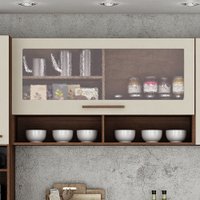 Armário Aéreo 1 Porta em Vidro 1 Nicho 120 cm Pérola Valdemóveis Chocolate/Off White