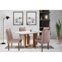 Conjunto Sala de Jantar 4 Lugares Mesa Lisy e Cadeiras Safira Móveis Mix Mel/Off-White/Nude