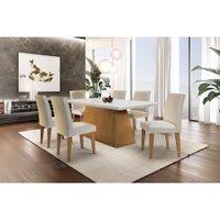 Conjunto Sala de Jantar Luna Com 6 Cadeiras Grecia Rufato Off White/Imbuia Com Veludo