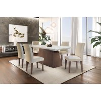 Conjunto Sala de Jantar Luna Com 6 Cadeiras Grecia Rufato Off White/Cafe Com Veludo