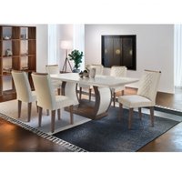 Conjunto Sala de Jantar Jade Com 6 Cadeiras Rufato Off White/Cafe Com Veludo