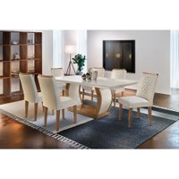 Conjunto Sala de Jantar Jade Com 6 Cadeiras Rufato Off White / Imbuia Com Veludo