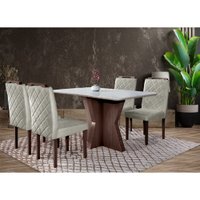 Conjunto Sala de Jantar Cristal Mesa e 4 Cadeiras Móveis Mix Castanho/OffWhite/Cinza Profundo