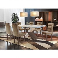 Conjunto Sala de Jantar Com 6 Cadeiras Imperatriz Rufato Off White / Cafe Com Veludo