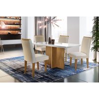 Conjunto Sala de Jantar Berlim Com 4 Cadeiras Lunara Rufato Off White/Imbuia Com Veludo