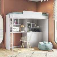 Cama Solteiro Modulo New Office com Escrivaninha e Tomada Santos Andira Branco TX