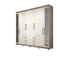 Guarda Roupa  Casal Havana 8 Portas 6 Gavetas c/ Pes e Espelho Santos Andira Castanho /Off White