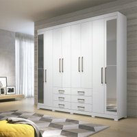 Guarda Roupa  Casal Havana 8 Portas 6 Gavetas c/ Pes e Espelho Santos Andira Branco