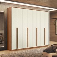 Guarda roupa Casal 100 MDF 8 Portas Ele Ela Santos Andira Jatobá/Areia