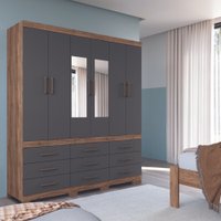 Guarda Roupa Casal 6 Portas 9 Gavetas  com Espelhos e Pes Santos Andira Atacama/Grafite