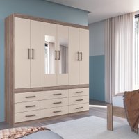 Guarda Roupa Casal 6 Portas 9 Gavetas  com Espelhos Santos Andira Castanho/Off White