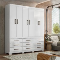 Guarda Roupa Casal 6 Portas 9 Gavetas  com Pes Santos Andira Branco