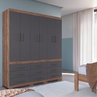 Guarda Roupa Casal 6 Portas 9 Gavetas  com Pes Santos Andira Atacama/Grafite