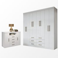 Guarda Roupa Casal 8 portas 6 Gavetas Liverpool + Comoda Master  2 Portas  + 4 Gavetas Santos Andira Branco