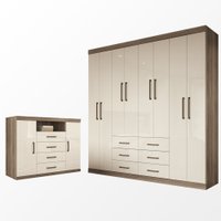 Guarda Roupa Casal 8 portas 6 Gavetas Liverpool + Comoda Master  2 Portas  + 4 Gavetas Santos Andira Castanho com Off Wh