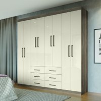 Guarda Roupa Casal 8 Portas 6 Gavetas Liverpool Santos Andira Castanho/Off White