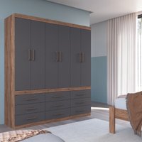 Guarda Roupa Casal 6 Portas Com 9 Gavetas Santos Andira Atacama/Grafite
