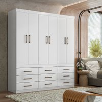 Guarda Roupa Casal 6 Portas Com 9 Gavetas Santos Andira Branco