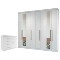 Guarda-Roupa Casal Havana Master Vip 8 Portas 4 Gavetas com Espelho e Cômoda 1 Porta 4 Gavetas Santos Andirá Branco