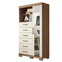 Comoda Multiuso 1 porta 6 gavetas com Espelho e Pes Maraba Santos Andira Jatobá/Areia