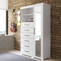 Comoda Multiuso 1 porta 6 gavetas com Espelho e Pes Maraba Santos Andira Branco