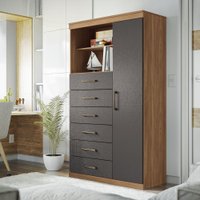 Comoda Multiuso 1 porta 6 gavetas Maraba Santos Andira Jatobá/Grafite