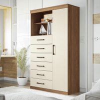 Comoda Multiuso 1 porta 6 gavetas Maraba Santos Andira Jatobá/Areia
