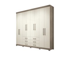 Guarda Roupa Casal 8 Portas 6 Gavetas c/ Pes Santos Andira Castanho com Off White