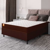 Cama Box Casal Colchão Molas Qatar 138x188x60cm Marrom / Branco