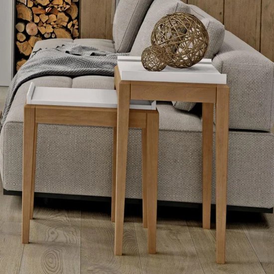 Mesa de Canto Finestra Kit 2 Peças Milao Off White e Freijo 2910BF