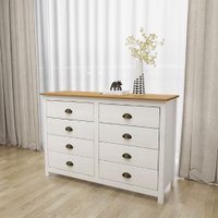 Comoda 8 Gavetas Finestra Topazio Branco e Carvalho 9102BV