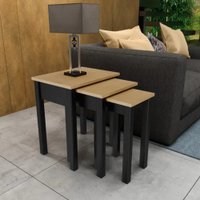 Mesa de Canto Kit 3 Peças Finestra Madri Madeira Maciça Roble e Preto