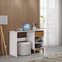 Mesa Escrivaninha 1 Gaveta Finestra Prata Off White e Freijo 2806BF