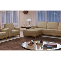 Kit Sofá 3 Lugares 2,10m com Chaise Esquerdo e 2 Poltronas Living Lavinia Linho Bege Adonai Estofados