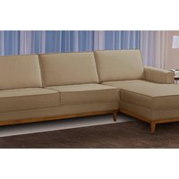 Sofá 3 Lugares 2,60m Living com Chaise Lavinia Linho Bege Adonai Estofados