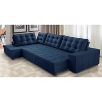 Sofá de Canto Retrátil e Reclinável com Molas 3,40x2,00 Esq Jacke Suede Azul Adonai Estofados