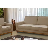 Kit Sofá 2 Lugares 1,80m e Poltrona Living Lavinia Linho Bege Adonai Estofados