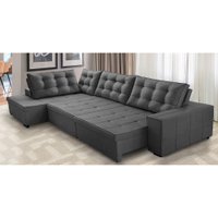 Sofá de Canto Retrátil e Reclinável com Molas 3,00x2,00 Esq Jacke Suede Cinza Adonai Estofados