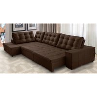 Sofá de Canto Retrátil e Reclinável com Molas 3,40x2,00 Esq Jacke Suede Marrom Adonai Estofados