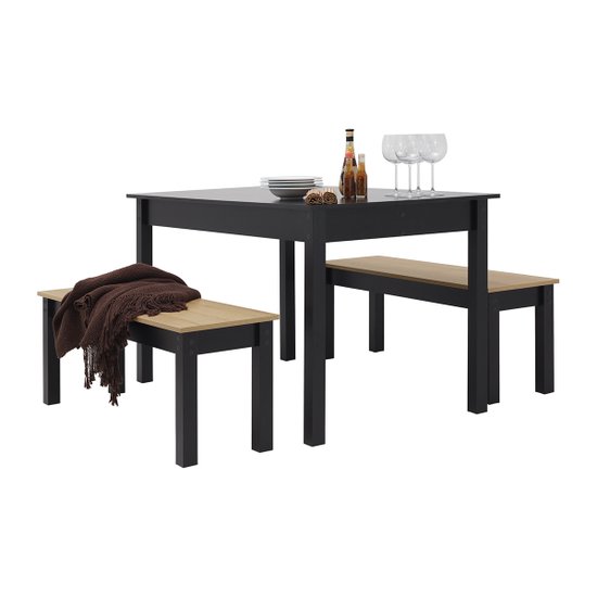 Mesa de Jantar Ditália 2Bancos JA-220+JA-225 Preto