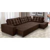 Sofá de Canto Retrátil e Reclinável com Molas 3,40x2,00 Jacke Suede Marrom Adonai Estofados