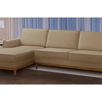 Sofá 3 Lugares 2,60m Living com Chaise Esquerdo Lavinia Linho Bege Adonai Estofados