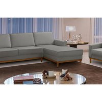 Kit Sofá 3 Lugares 2,60m com Chaise e Poltrona Living Lavinia Linho Cinza Adonai Estofados