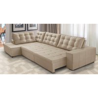 Sofá de Canto Retrátil e Reclinável com Molas 3,40x2,00 Esq Jacke Suede Bege Adonai Estofados