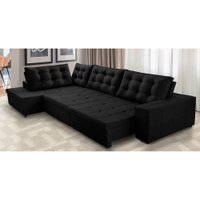 Sofá de Canto Retrátil e Reclinável com Molas 3,40x2,00 Esq Jacke Suede Preto Adonai Estofados