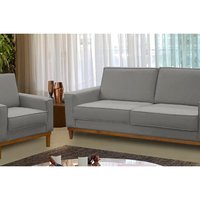 Kit Sofá 2 Lugares 1,80m e Poltrona Living Lavinia Linho Cinza Adonai Estofados