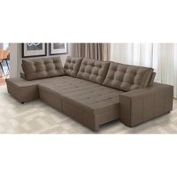Sofá de Canto Retrátil e Reclinável com Molas 3,40x2,00 Esq Jacke Suede Cappuccino Adonai Estofados