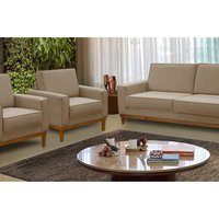 Kit Sofá 2 Lugares 1,80m e 2 Poltronas Living Lavinia Linho Bege Adonai Estofados