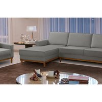 Kit Sofá 3 Lugares 2,60m com Chaise Esquerdo e Poltrona Living Lavinia Linho Cinza Adonai Estofados