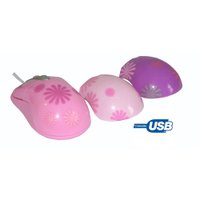 Mouse óptico USB na cor rosa com 2 capinhas extras